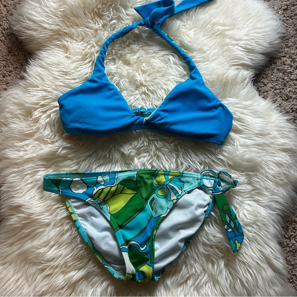 Y2K Billabong Blue & Green Flower Bikini Sz Medium - Picture 4 of 8